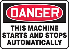 Accuform Meqm150Vs Safety Sign, 7" X 10", Danger This Machine Starts And Stops Automatically, Adhesive Vinyl, 1/Each
