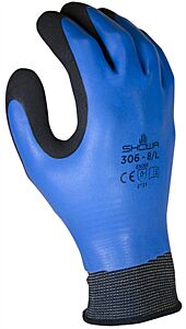 Showa Best 306L-08 Gloves, Lge Coatd W/Foam Latex, Rough Finish Blue/Black