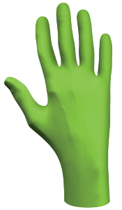 Showa 7705Pfts Biodegradable/Accelerator Free Disposable Nitrile Powder Free Gloves, 9.5" Length, 4-Mil, Rolled Cuff, Green, Size Small