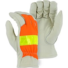 Majestic 1951 Winter Lined Cowhide Drivers Gloves With Hi-Viz Back, Size Medium