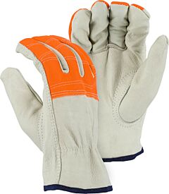 Majestic 2510Hvo Cowhide Drivers Gloves With Hi-Viz Cloth Fingers, Size Small