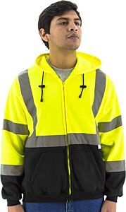Majestic 75-5325 Hi-Viz Hooded Sweatshirt With Zipper Closure, Ansi 3, Size 3X-Large