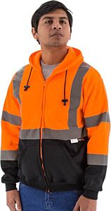 Majestic 75-5326 Hi-Viz Hooded Sweatshirt With Zipper Closure, Ansi 3, Size Large