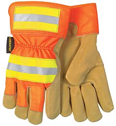 Mcr Safety 19251Xl Gloves, Luminator Hi-Vis, Grain Pig, Fleece Lined Palm, Orange Reflective Fabric Back, Size X-Large, Pack Of 12 Pairs