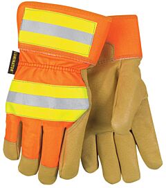 Mcr Safety 19261Xl Gloves, Luminator Hi-Vis, Grain Pigskin, Thermosock Lined, Orange Reflective Fabric Back, Size X-Large, Pack Of 12 Pairs
