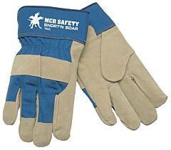 Mcr Safety 1952Xl Gloves, Snort-N-Boar Premium Split Pigskin Leather Palm, Blue Fabric, Size X-Large, Pack Of 12 Pairs