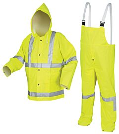 Mcr Safety 2083Srs Luminator, .38Mm, Pvc/Poly, Suit, 3 Pc, Reflective Tape, Fluor Lime, 1/Each