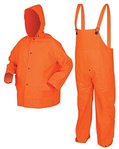 Mcr Safety 2413M Classic Plus, .35Mm, Pvc/Poly, Suit, 3 Pc, Cor Collar, Orange, 1/Each