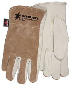 Mcr Safety 3204S Gloves, Select Grain Cowhide, Brown Split Back Driver Sewn W/Kevlar, Rolled Leather Hem, Logo, Size Small, Pack Of 12 Pairs