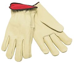 Mcr Safety 3250M Gloves, Premium Grain Cow Driver, Red Fleece Lined, Straight Thumb, Size Medium, Pack Of 12 Pairs