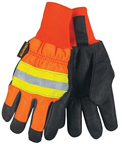 Mcr Safety 34411Xl Gloves, Luminator Hi-Vis, Grain Pigskin, Thermosock Lined, Waterproof, Knit Wrist, Orange Fabric, Size X-Large, Pack Of 12 Pairs