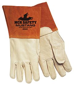 Mcr Safety 4940M Gloves, Mustang Mig/Tig Welder, 5" Split Cow Bell Cuff, Thumb Strap, Sewn W/Kevlar, Size Medium, Pack Of 12 Pairs