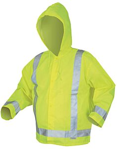 Mcr Safety 500Rjhm Luminator, .16Mm, Pu/Poly, Jacket With Hood, Silver Stripes, Class 3, Lime, Size Medium