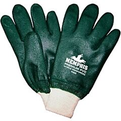 Mcr Safety 6400 Gloves, Green Pvc, Non-Slip Finish, Jersey Lined, Knit Wrist