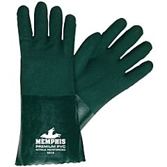 Mcr Safety 6414 Gloves, Green Pvc, Non-Slip Finish, Jersey Lined, 14"