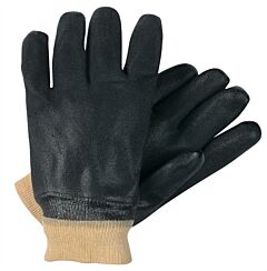 Mcr Safety 6520Sj Gloves, Black Double Dipped Pvc, Sandy, Jersey Lined, Knit Wrist