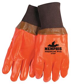 Mcr Safety 6702F Gloves, Orange Pvc, Single Dipped, Foam Lined, Knit Wrist