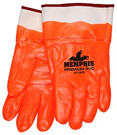 Mcr Safety 6710Fs Gloves, Orange Pvc, Single Dipped, Foam Lined, Safety Cuff