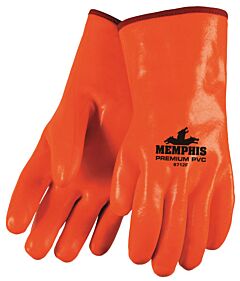 Mcr Safety 6712F Gloves, Orange Pvc, Single Dipped, Foam Lined, 12" Gauntlet