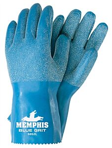 Mcr Safety 6852L Gloves, Blue Grit Rubber Coated, Interlock Lined, 12", Size Large, Pack Of 12 Pairs
