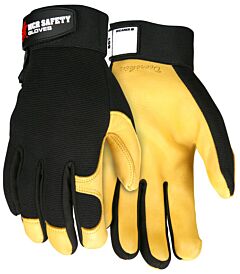 Mcr Safety 901L Gloves, Premium Grain Deerskin, Black Spandex Back, Adjustable Wrist Closure, Size Large, 1/Pair
