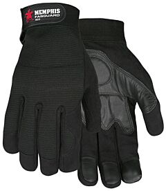 Mcr Safety 903M Gloves, Synthetic Leather Palm, Black Grain Goat W/Gel Pad, Black Spandex Back, Adjustable Wrist, Size Medium, 1/Pair
