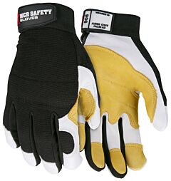 Mcr Safety 906M Gloves, White Grain Goatskin, Yellow Patch Palm, Black Spandex Back, Adjustable Wrist, Size Medium, 1/Pair