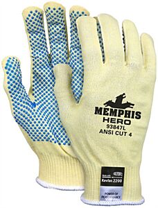 Mcr Safety 93847Xs Gloves, "Memphis Hero", 13 Gauge, Light Weight, Kevlar/Stainless/Spandex, Pvc Dots 1 Side, Pack Of 12 Pairs