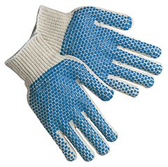 Mcr Safety 9660Lmb Gloves, Regular Weight, Cotton/Polyester, Blue Pvc Blocks 2-Sides, Natural, Pack Of 12 Pairs