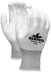 Mcr Safety 9665M Gloves, "Memphis", 13 Gauge White Nylon, White Pu, Pack Of 12 Pairs