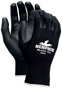 Mcr Safety 9669M Gloves, "Memphis", 13 Gauge Black Nylon Shell, Black Pu, Pack Of 12 Pairs