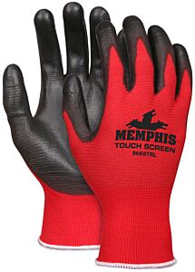 Mcr Safety 9669Trs Gloves, "Memphis", 15 Gauge Copper/Nylon Red Shell, Pu Dip Palm, Pack Of 12 Pairs