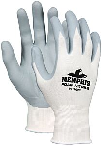 Mcr Safety 9673Gwl Gloves, 13 Gauge White Nylon Shell Gray Foam Nitrile, Size Large, Pack Of 12 Pairs