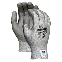 Mcr Safety 9676L Gloves, "Ultratech Dyneema" 13 Gauge Salt And Pepper Shell, Gray Pu Coating, Pack Of 12 Pairs