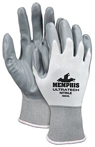 Mcr Safety 9683Xs Gloves, Ultratech 15 Gauge White Nylon Shell, Gray Nitrile Dip Palm/Fingertips, Size X-Small, Pack Of 12 Pairs