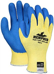 Mcr Safety 9687Xl Gloves, Flextuff Kv 10 Gauge Kevlar Shell, Blue Latex Dip Palm/Fingers, Size X-Large, Pack Of 12 Pairs