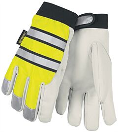 Mcr Safety 968L Gloves, Luminator Hi-Vis, Grain Goat, Multitask W/ Adjustable Closure, Thermosock Lined, Lime, Size Large, 1/Pair