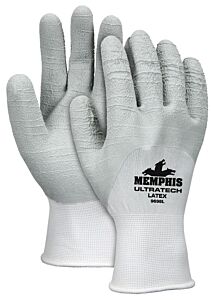 Mcr Safety 9698L Gloves, Ultratech Latex 13 Gauge Stretch Nylon Shell, Gray Textured Latex Over The Knuckle Dip, Size Large, Pack Of 12 Pairs