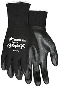 Mcr Safety N9674M Gloves, Ninja X 15 Gauge Black Nylon/Spandex Shell, Black Bi-Polymer Dipped Palm & Fingertips, Size Medium, Pack Of 12 Pairs