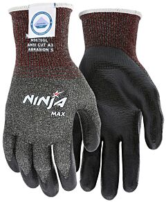 Mcr Safety N9676Gl Gloves, Ninja Max, 10 Gauge Gray Dyneema/Synthetic Shell, Black Foam Bi-Polymer Dipped Palm & Fingertips, Size Large, 1/Pair
