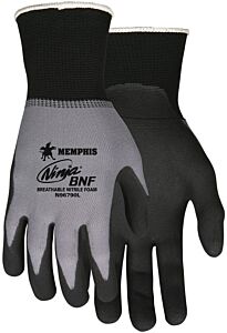 Mcr Safety N96790M Gloves, Ninja Bnf 15 Gauge, Gray Nylon/Spandex Shell, Black Breathable Nitrile Foam (Bnf) Coated Palm And Fingertips, Size Medium, Pack Of 12 Pairs