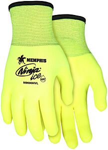 Mcr Safety N9690Hvm Gloves, Ninja Ice Hi Vis, 7 Gauge Acrylic Terry Liner W/15 Gauge Hi Vis Lime Nylon Shell, Hi Vis Lime Hpt Over-The-Knuckle Dipped, Size Medium, Pack Of 12 Pairs
