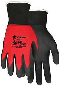 Mcr Safety N96970Xxl Gloves, Ninja Bnf 18 Gauge, Red Nylon/Spandex Shell, Black Breathable Nitrile Foam (Bnf) Coated Palm And Fingertips, Size 2X-Large, Pack Of 12 Pairs