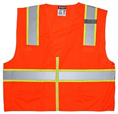 Mcr Safety Survo3Xl River City Luminator Class 2 Surveyor'S Solid Vest, 3X-Large, Orange/Lime Stripe