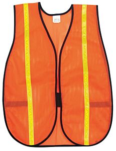 Mcr Safety V211R General-Purpose Mesh Safety Vest, Orange W/ 3/4" Lime Stripes