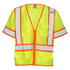Kishigo 1242 6 Pocket Contrast Mesh Vest, Class 3, Lime, Size 3X-Large