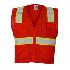 Kishigo B103 Multi Pocket Mesh Vest, Enhanced Visibility, Red/ Lime, Size Small/Medium