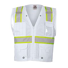 Kishigo B105 Multi Pocket Mesh Vest, Enhanced Visibility, White/ Lime, Size 4X/5X-Large