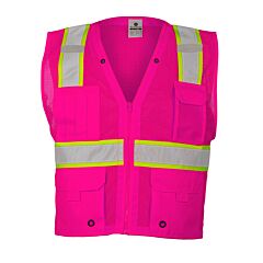 Kishigo B107 Multi Pocket Mesh Vest, Enhanced Visibility, Pink/ Lime, Size 2X/3X-Large