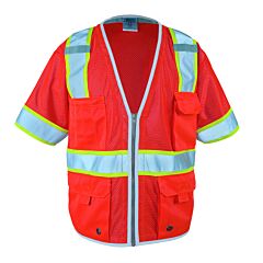 Kishigo 1750 Premium Brilliant Series Heavy Duty Vest, Class 3, Fluorescent Red, Size X-Large